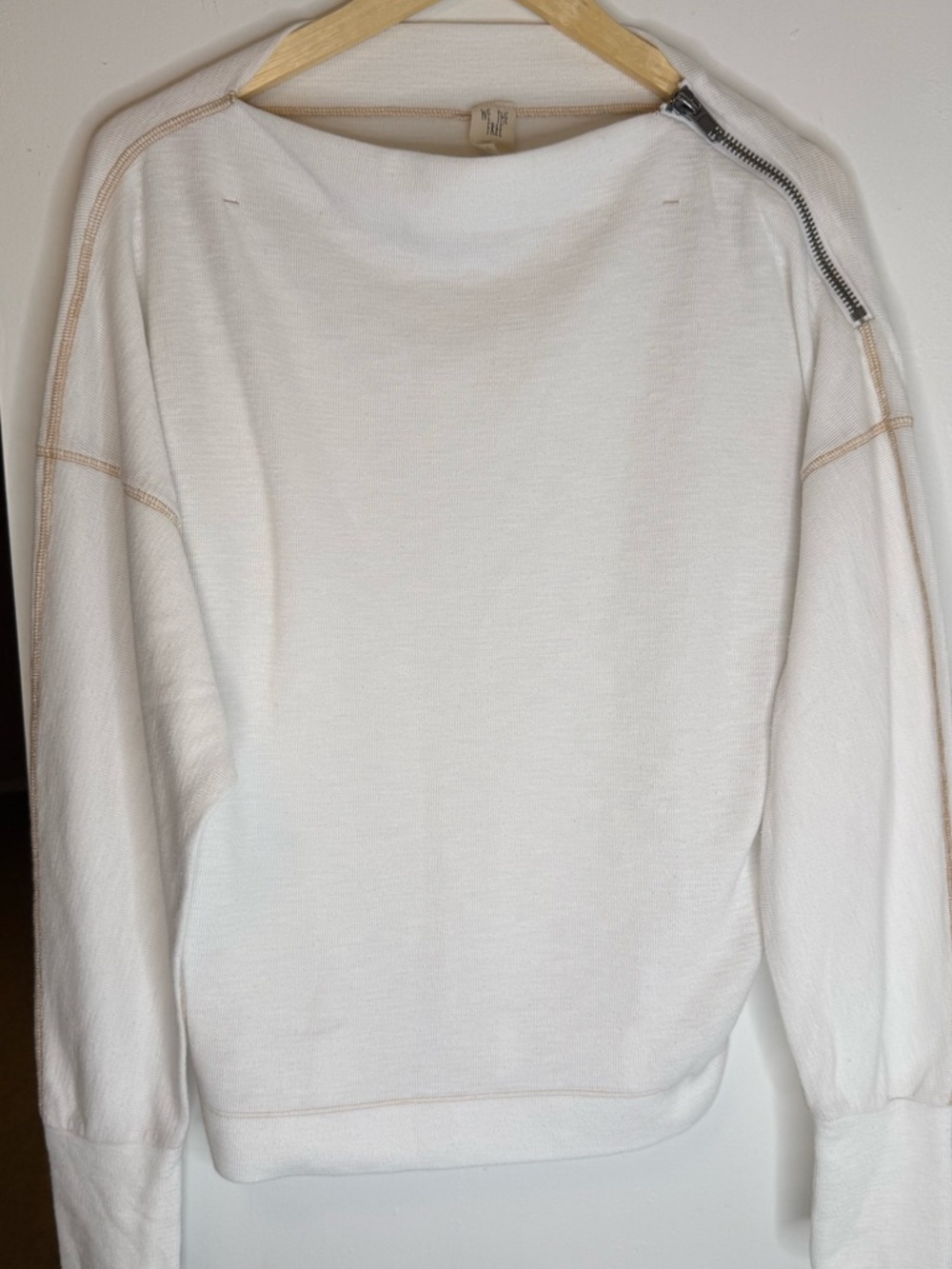 Cream Zip-Shoulder Pullover Sweater